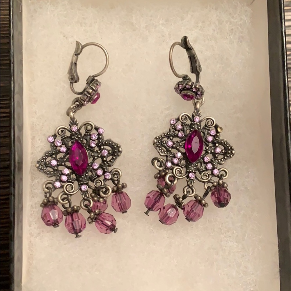Silver and Purple drop earrings